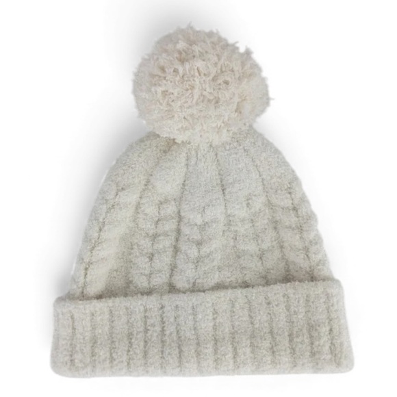 Barefoot Dreams CozyChic Cable Knit Beanie w/ Pom Accent - Cream NWT!